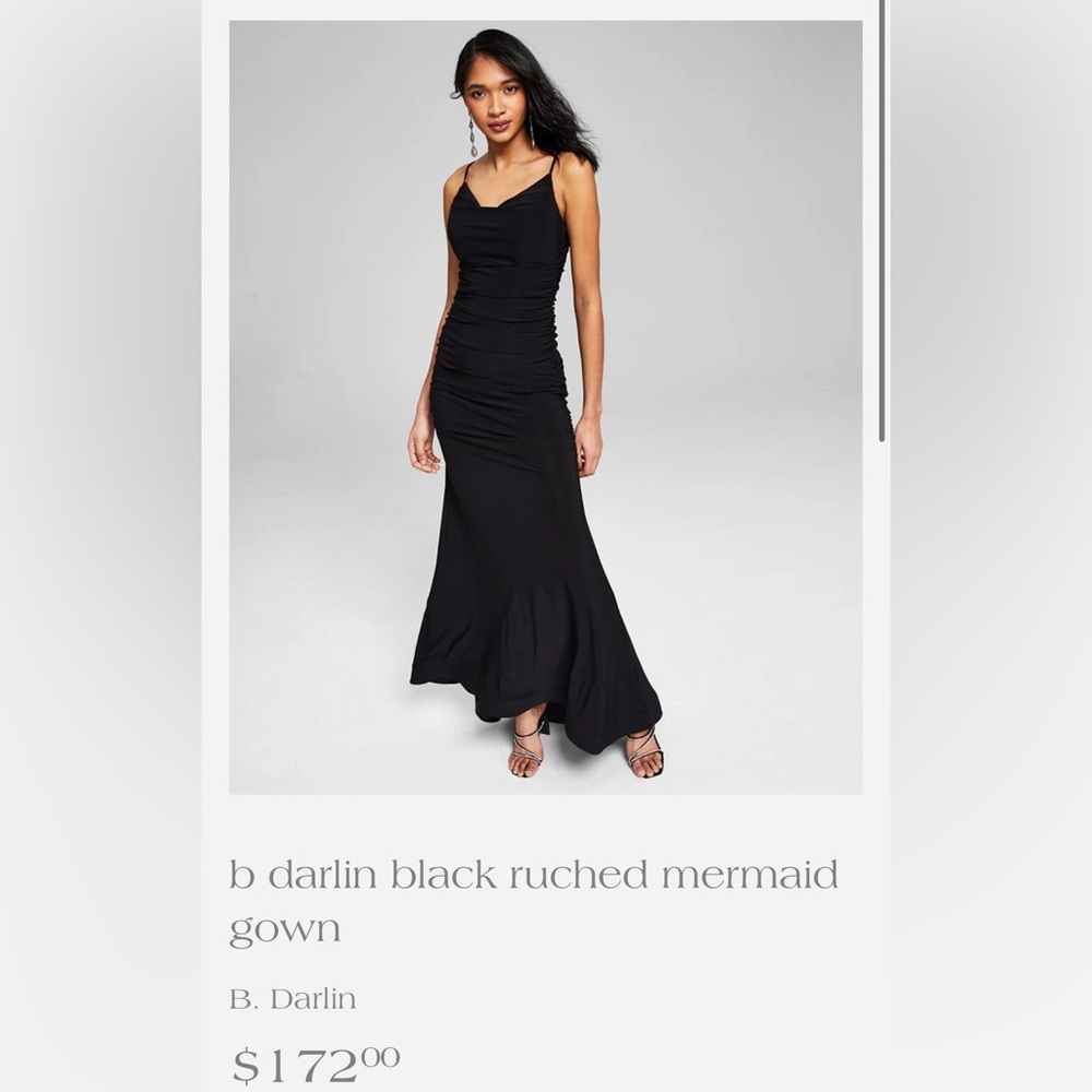 B Darlin Black Ruched Mermaid Gown Small